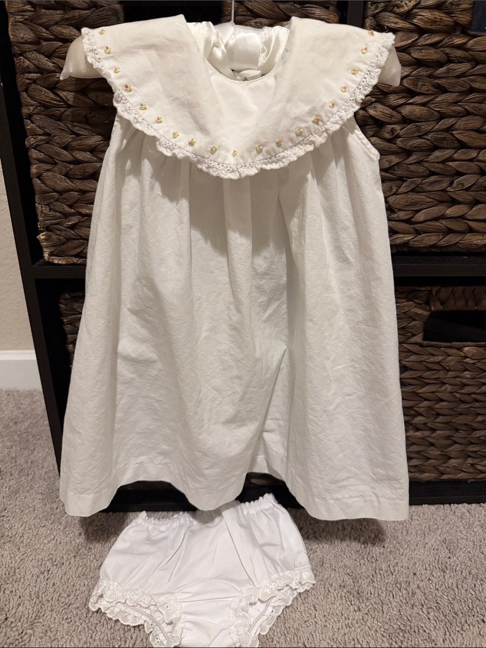 Sophie & Lucas Classic White Baby Dress with Lace Collar and Bloomer 12m